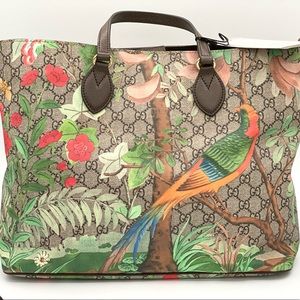 NEW Gucci Tian Soft Tote GG Canvas Bird Flower Flora Fauna Floral Bloom Tote